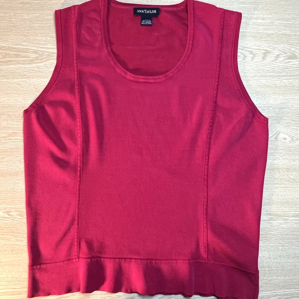 Ann Taylor Sweater Women's Size L Tank Top Ribbed Knit Vertical Seamed Crew Neck